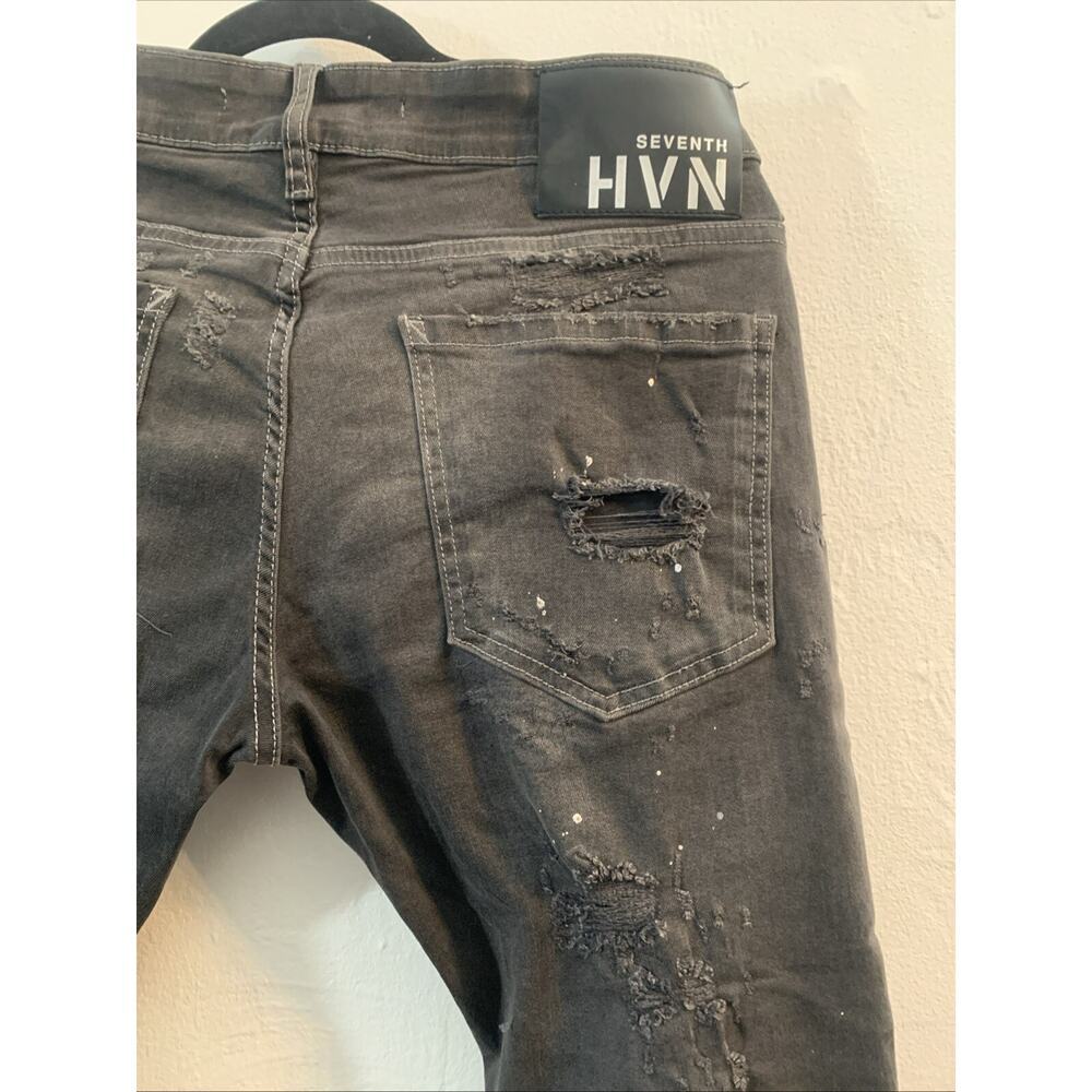 Men's Straight Black Distressed Jeans - Picture 8 of 9